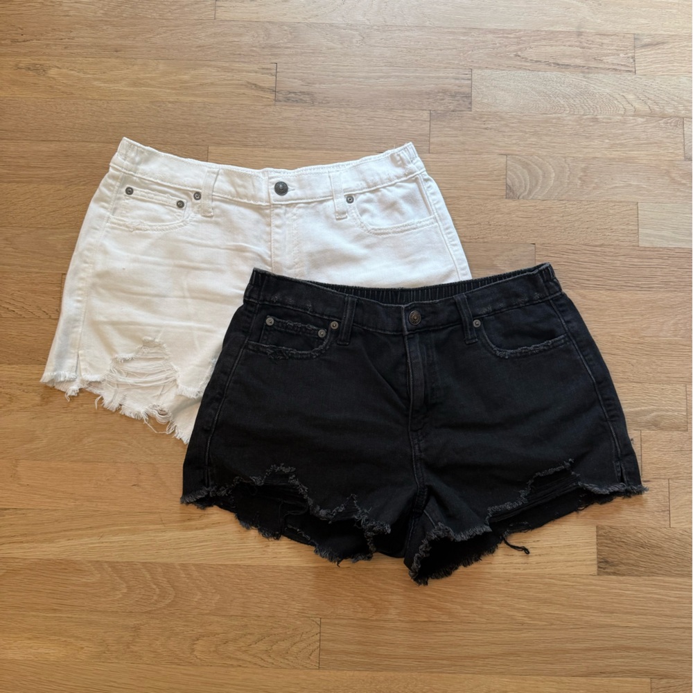 Aerie Black and White Jean Shorts Distressed Cut-Off Style